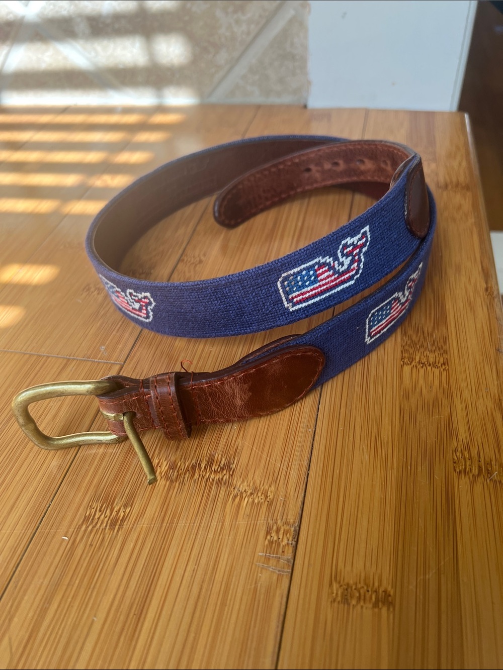 Smathers & Branson Vineyard Vines American Flag Whale Needlepoint Belt Size 32